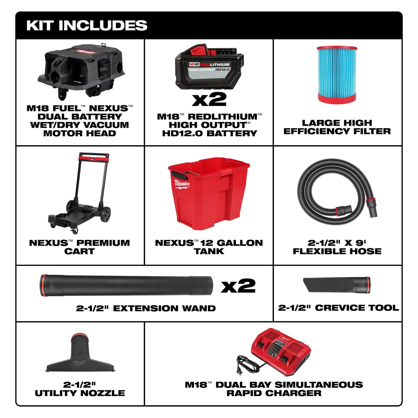 Milwaukee M18 12Gallon Wet/Dry Vacuum Kit 0930-22HD