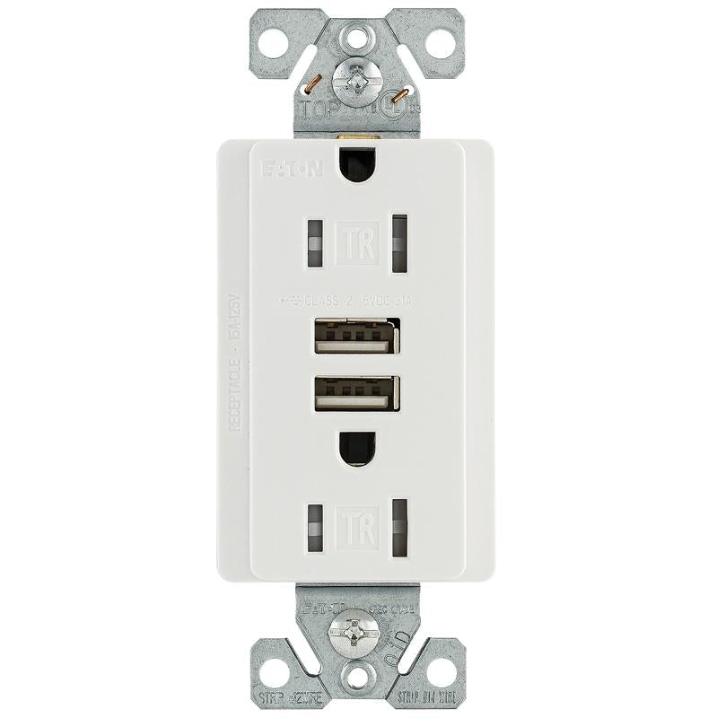 Eaton Combination USB Receptacle White 15A 125V TR7765W