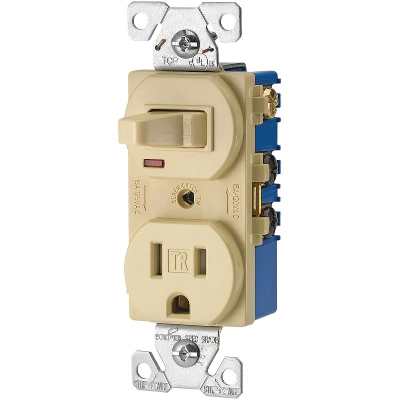 Eaton Toggle Receptacle Combination Switch Ivory 15A TR274V