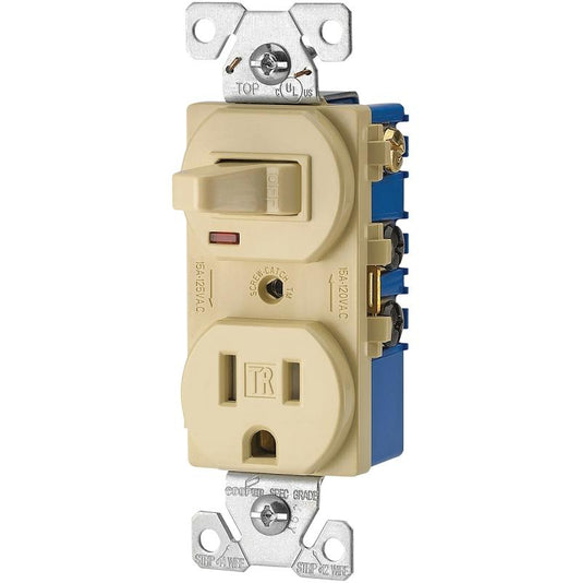 Eaton Toggle Receptacle Combination Switch Ivory 15A TR274V