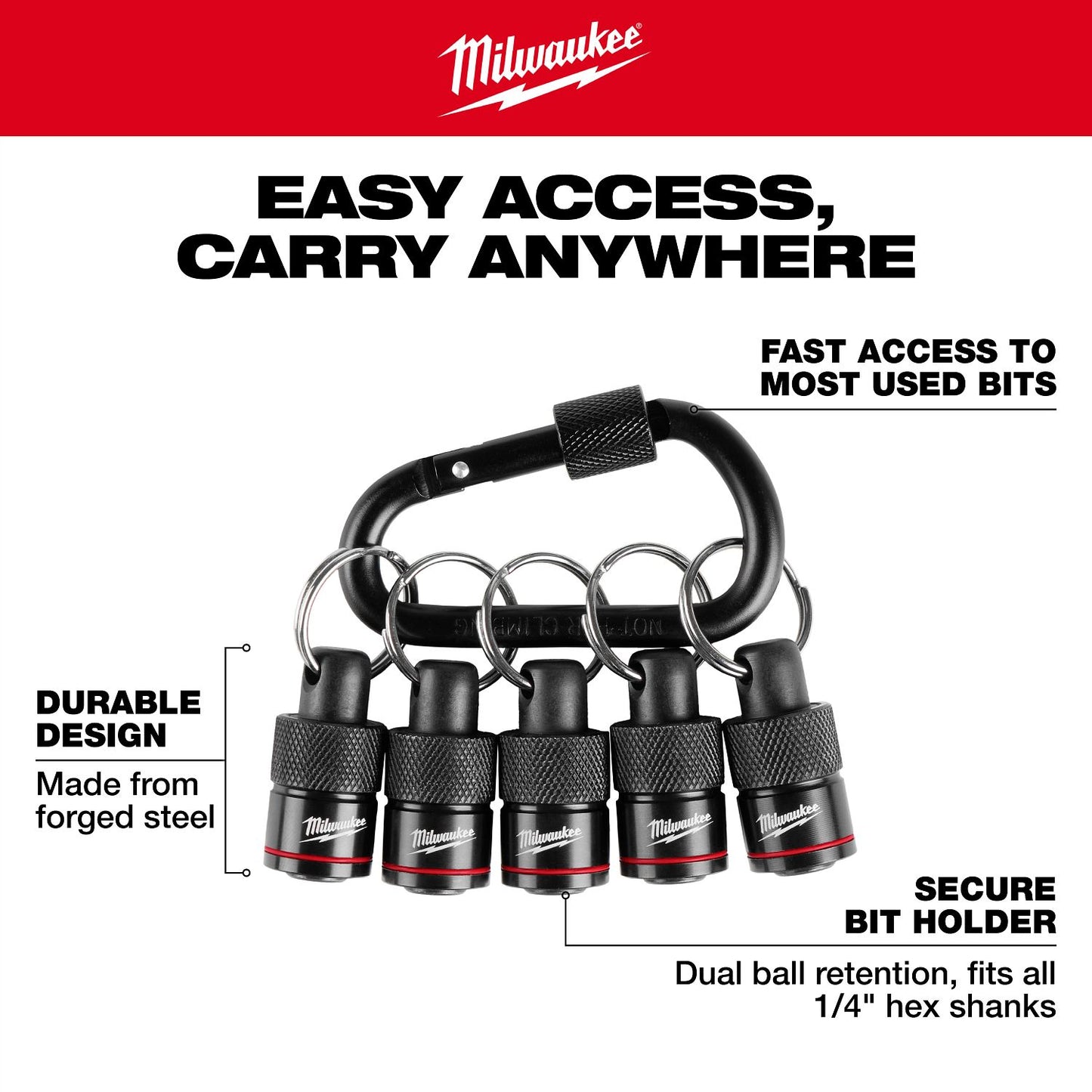 Milwaukee 5Pc Hex Bit Holder With Carabiner 48-32-4537