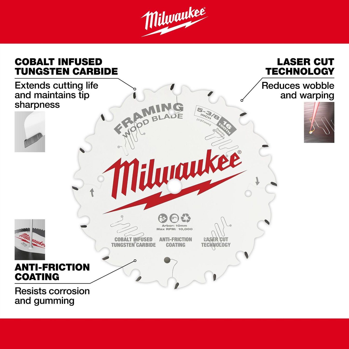 Milwaukee 5-3/8" Circular Saw Framing Blade 16T 48-40-0522