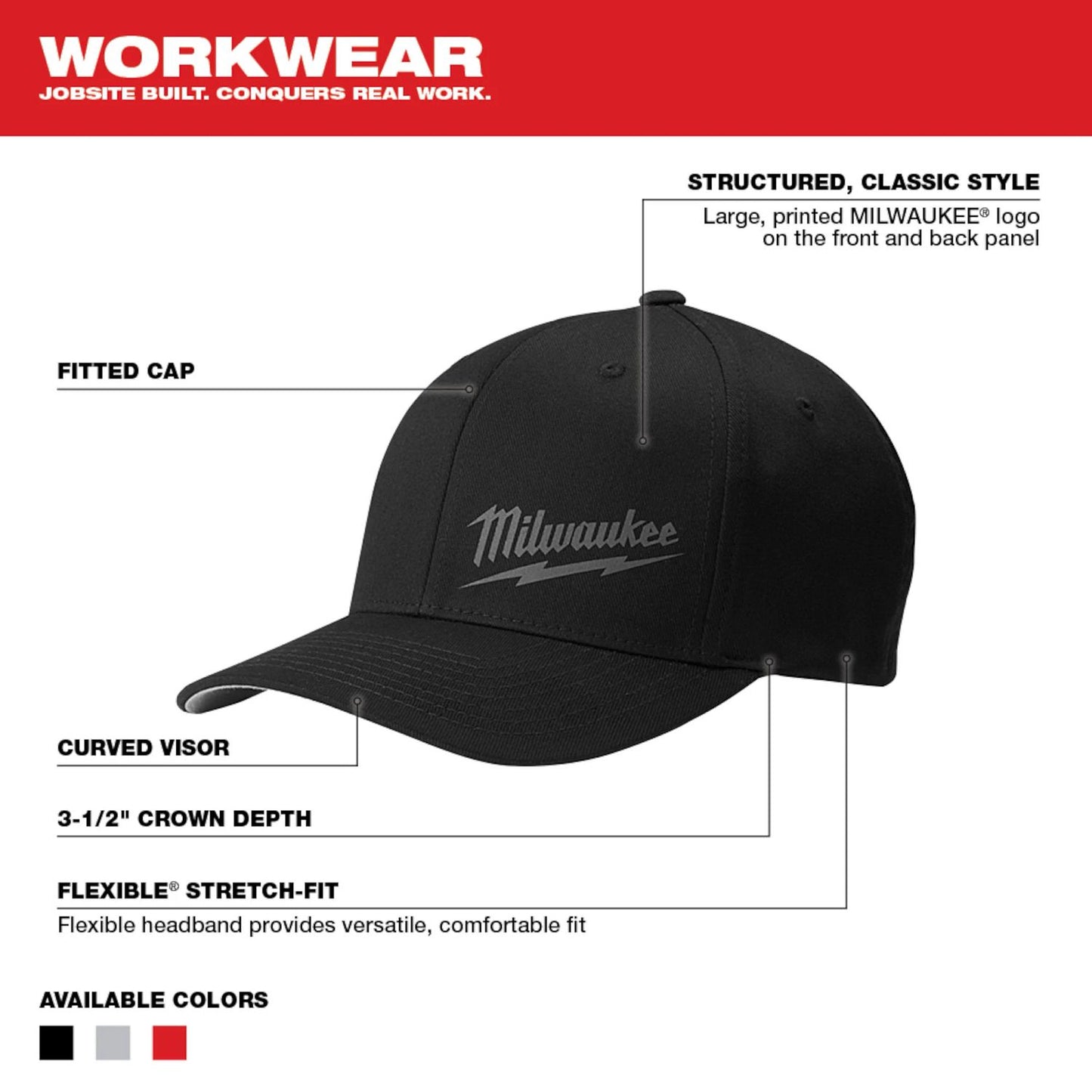 Milwuakee Fitted Hat Black L/Xl 504BLXL