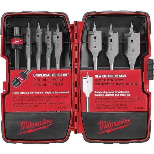 Milwaukee 6" Flat Boring Bit 8pc Set 49-22-0175