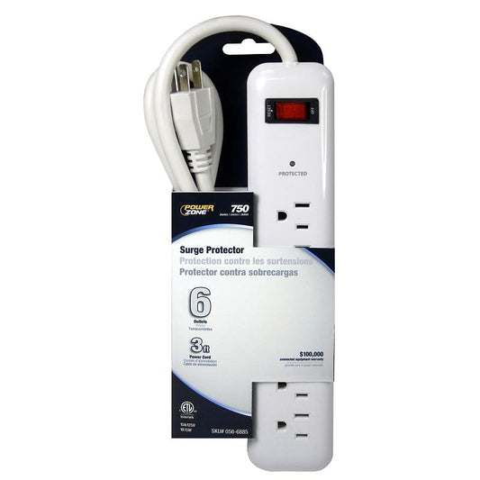 PowerZone White 6-Outlet Surge Protector 15A 125V