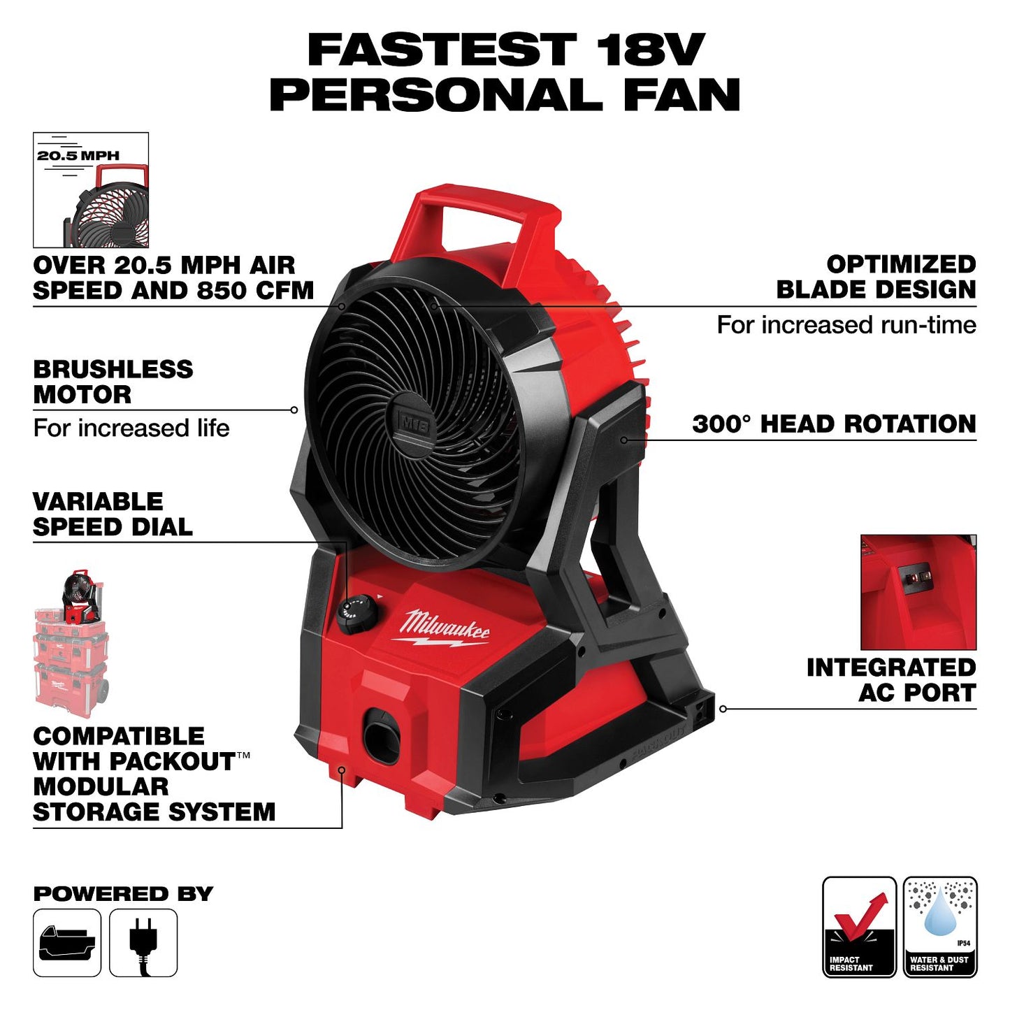 Milwaukee M18 Brushless Packout Fan (Tool Only) 0818-20