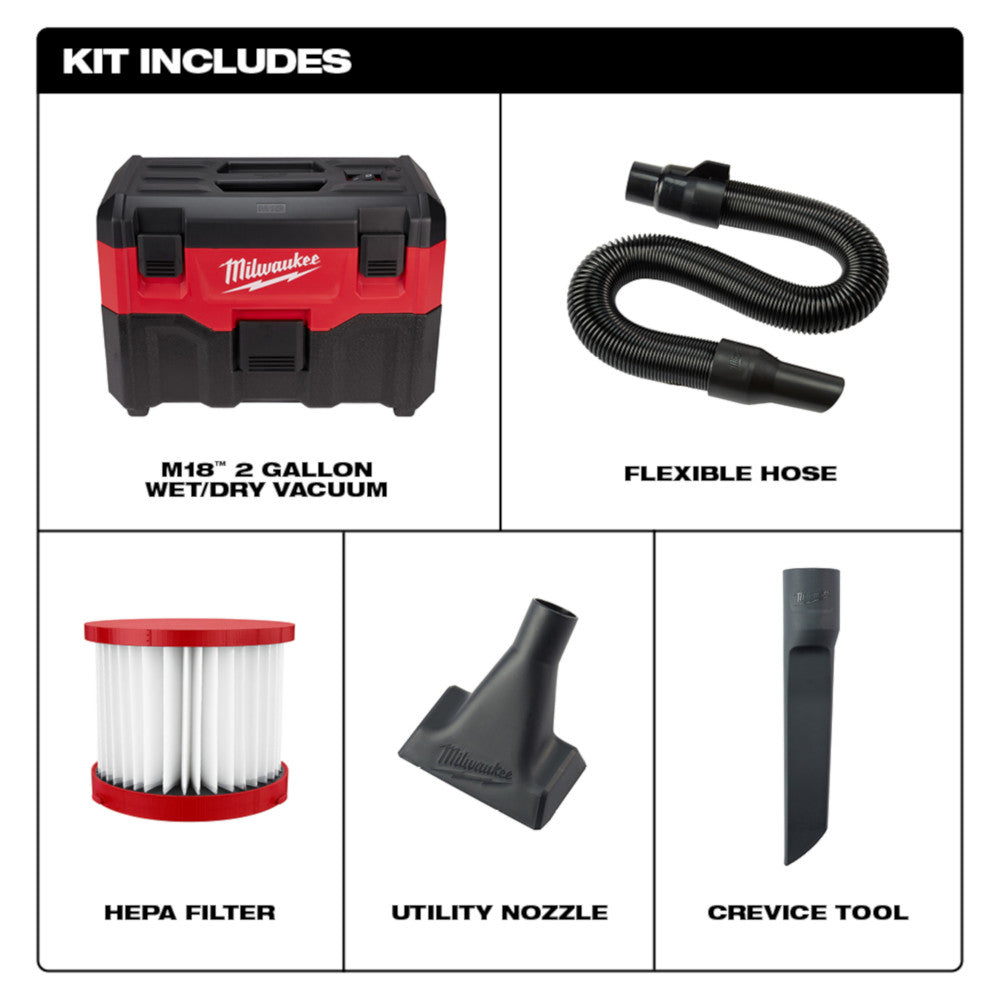 Milwaukee M18 Wet/Dry Vacuum 2Gal