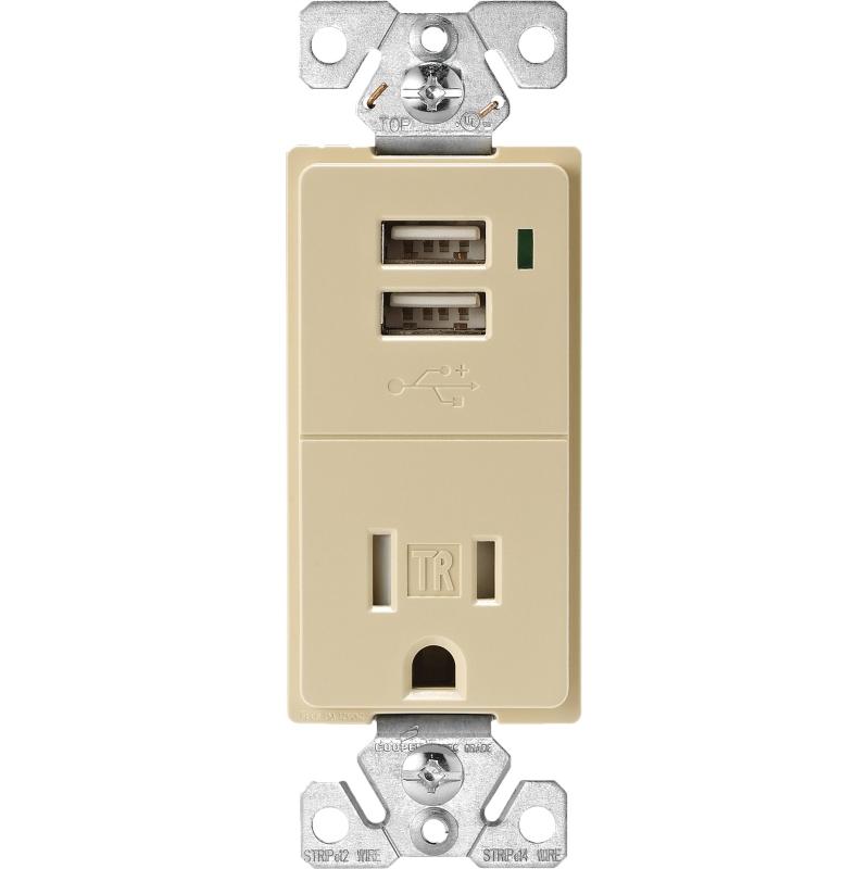 Combination USB Receptacle Ivory 15A 125V