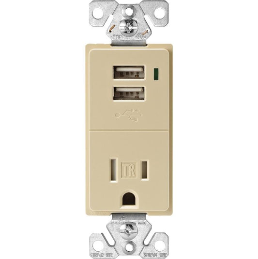 Combination USB Receptacle Ivory 15A 125V