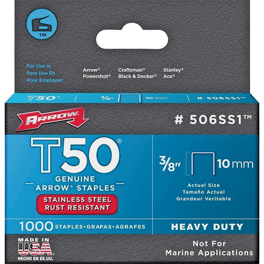 3/8" Arrow T50 Staples Stainless Steel 1000/pk