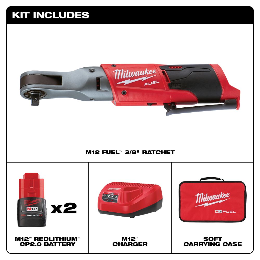 Milwaukee M12 Fuel 3/8" Ratchet 2 Battery Kit 2557-22