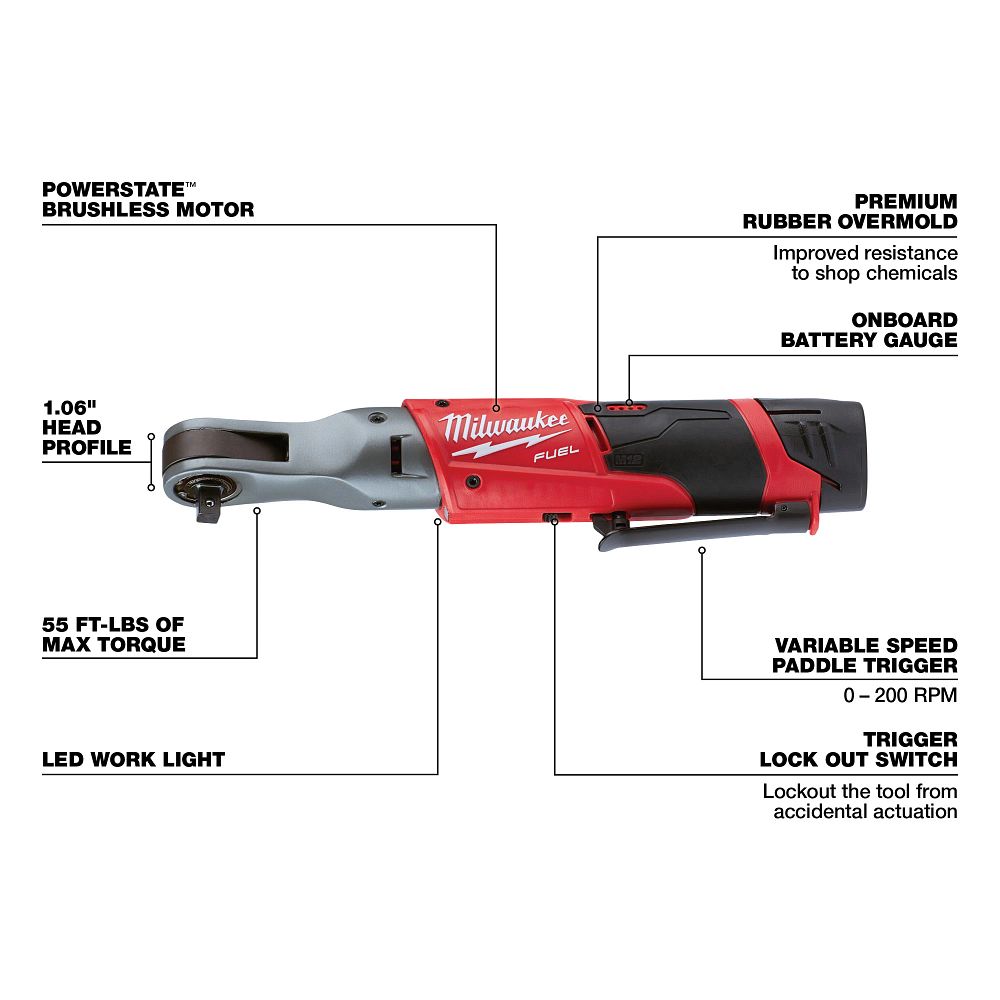 Milwaukee M12 Fuel 3/8" Ratchet 2 Battery Kit 2557-22