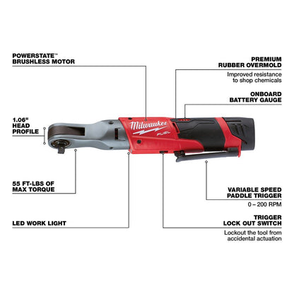 Milwaukee M12 Fuel 3/8" Ratchet 2 Battery Kit 2557-22