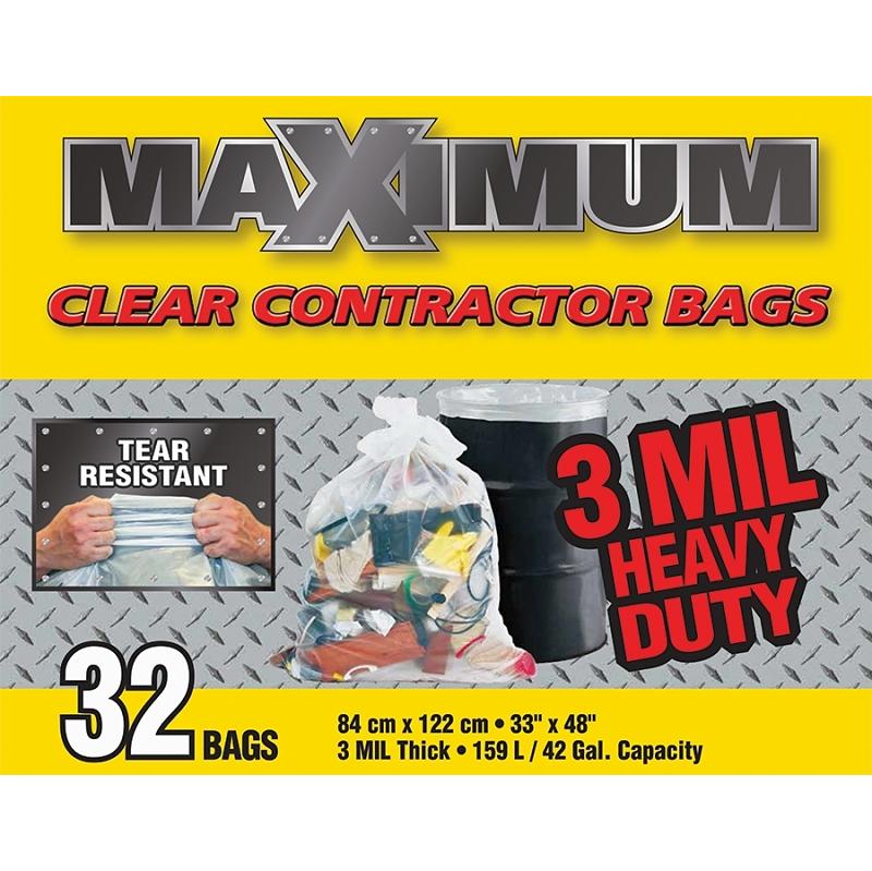 33" X 48" Maximum Contractor Garbage Bag 3mil Clear 32/bx