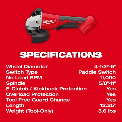 Milwaukee M18 4 1/2"-5" Brushless Paddle Grinder (Tool Only)