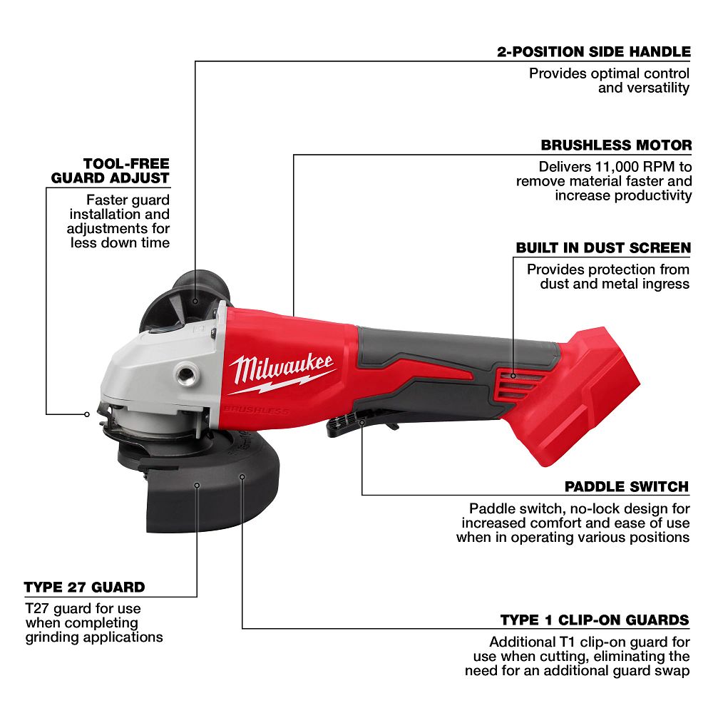 Milwaukee M18 4 1/2"-5" Brushless Paddle Grinder (Tool Only)