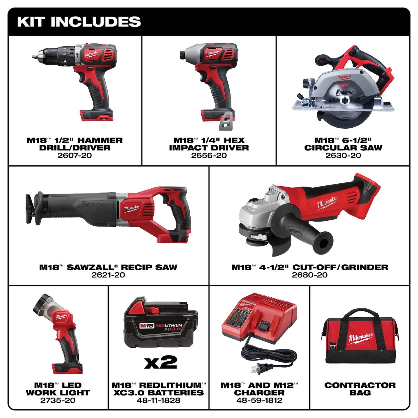 Milwaukee M18 6pcs Combo Kit 2696-26