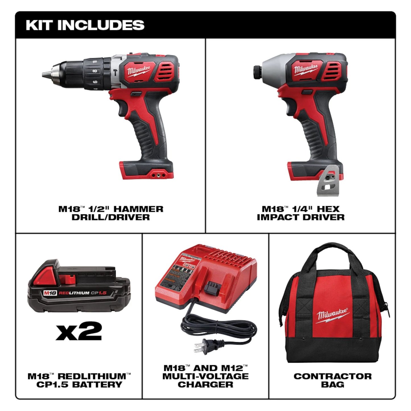 Milwaukee M18 Compact Hammer Drill & Impact Combo Kit