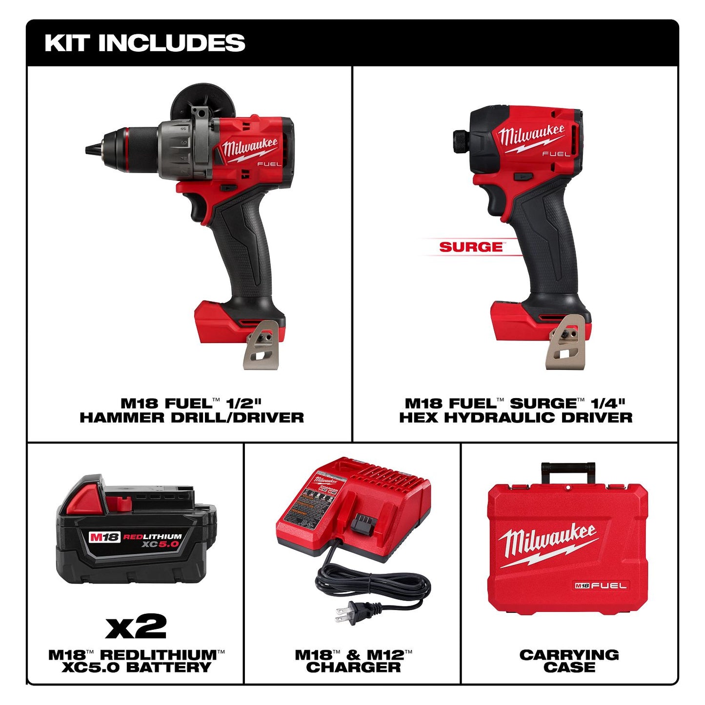 Milwaukee M18 HD & Surge Driver Combo Kit 3799-22