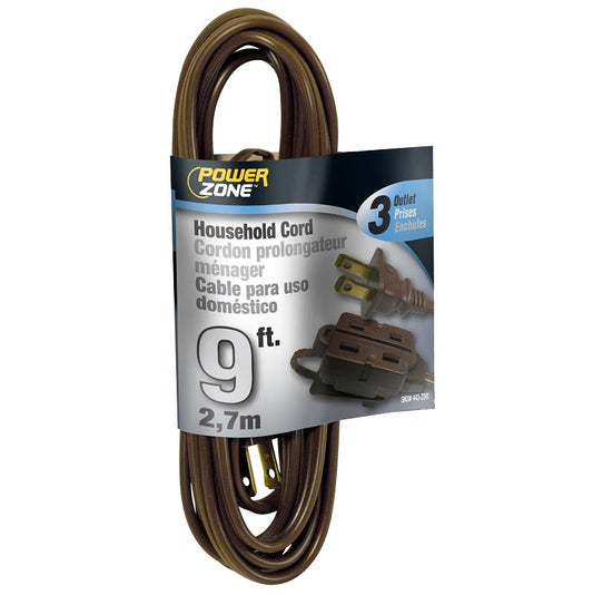 PowerZone 9' Brown Indoor Extension Cord 3 Outlet