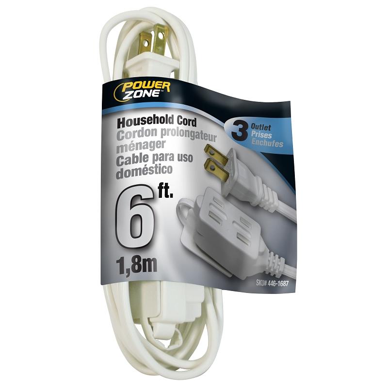 PowerZone 6' White Indoor Extension Cord 3 Outlet