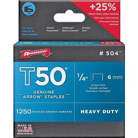 1/4" Arrow T50 Staples 1250/pk