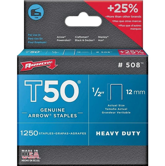 1/2" Arrow T50 Staples 1250/pk