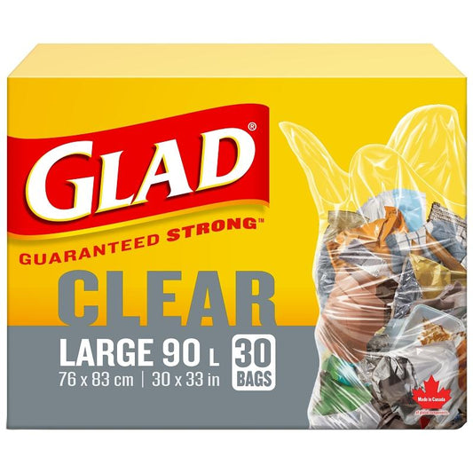 Glad Easy Tie Clear 90L Garbage Bag 30/bx