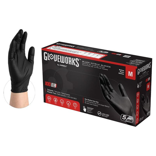 Nitrile Gloves Black Medium 100/bx