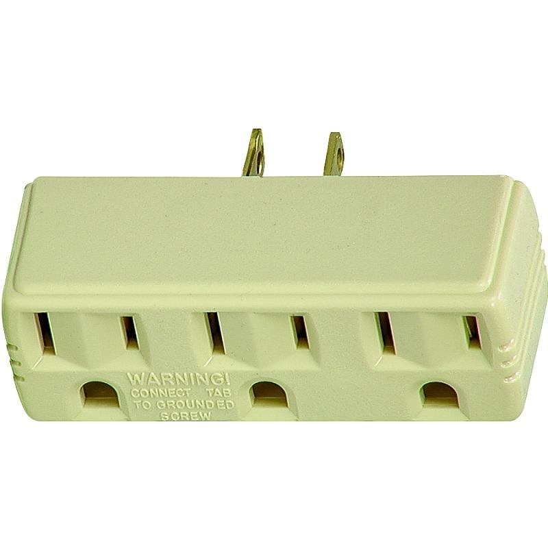 3-Outlet Adapter Ivory GND 2-Wire