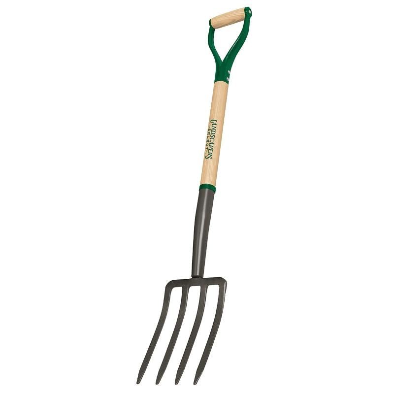 4-Tine Garden Spading Fork Wood Handle