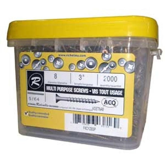 #8 X 3" Yellow Zinc Screws - 2000/Bx