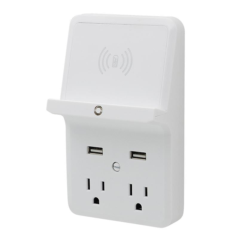 PowerZone 2-Outlet Tap 2 USB Port & Wireless Charger