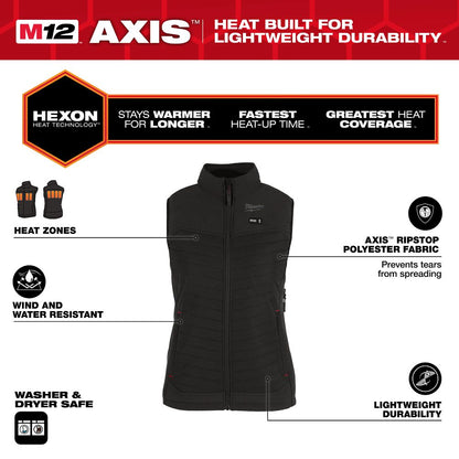 Milwaukee M12 Black Heated Womens Axis Vest Large F300B-21L