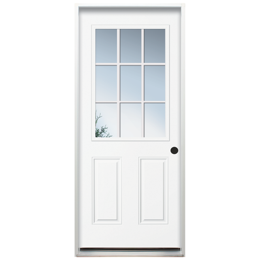 32" X 80" LHH 9-Lite Pre-Hung Steel Door W/ Internal Grills