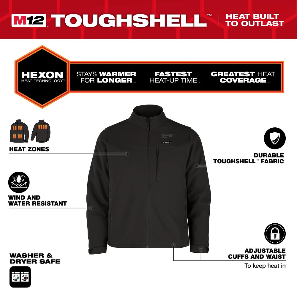 Milwaukee M12 Black Heated Jacket 2XL M100B-212X