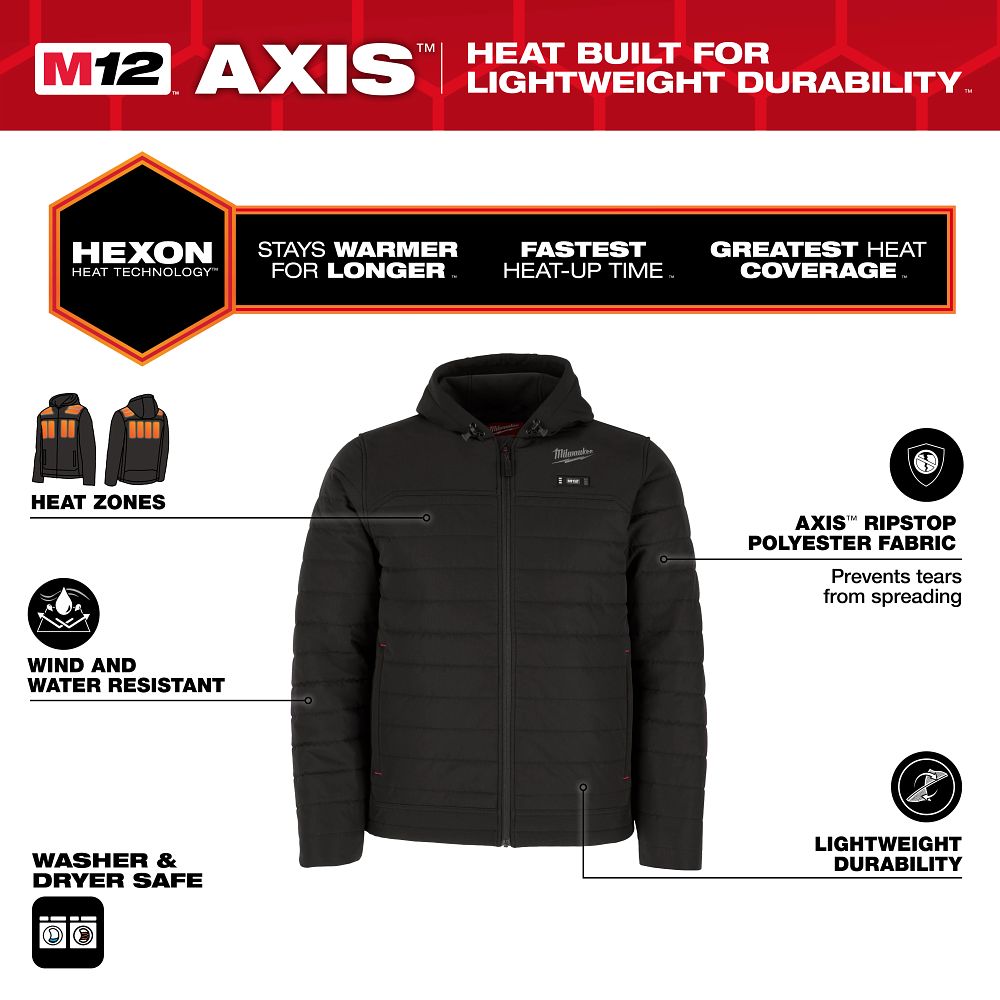 Milwaukee M12 Black Heated Axis Jacket Large M102B-21L