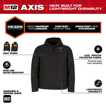 Milwaukee M12 Black Heated Axis Jacket XL M102B-21XL