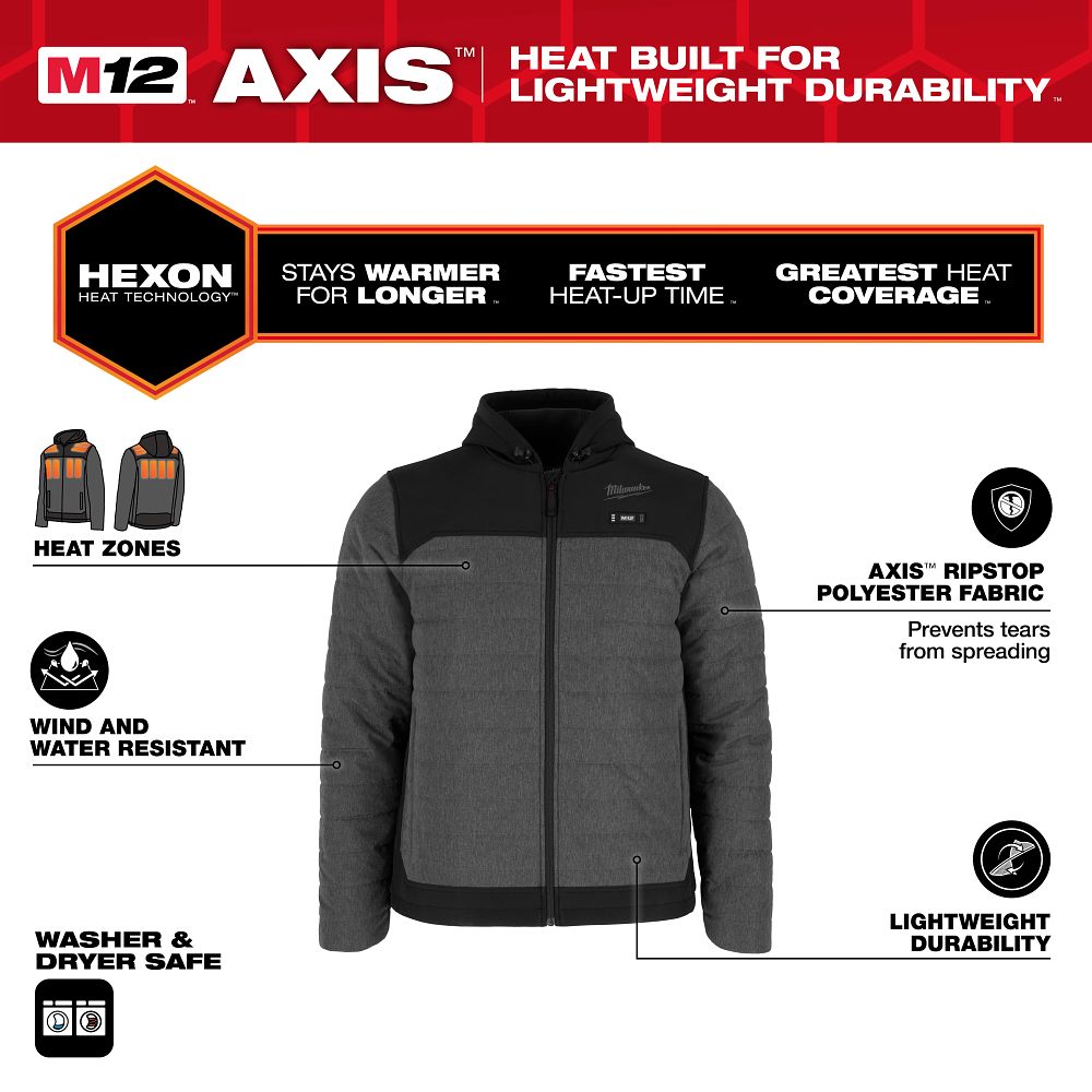 Milwaukee M12 Gray Heated Axis Jacket Large M102G-21L