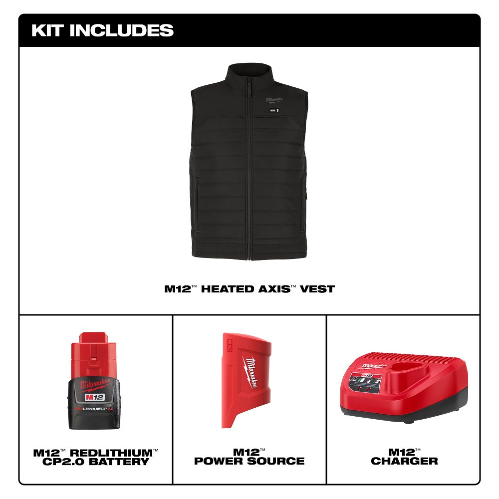 Milwaukee M12 Black Heated Axis Vest XL M300B-21XL