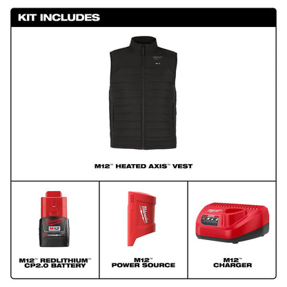 Milwaukee M12 Black Heated Axis Vest Medium M300B-21L