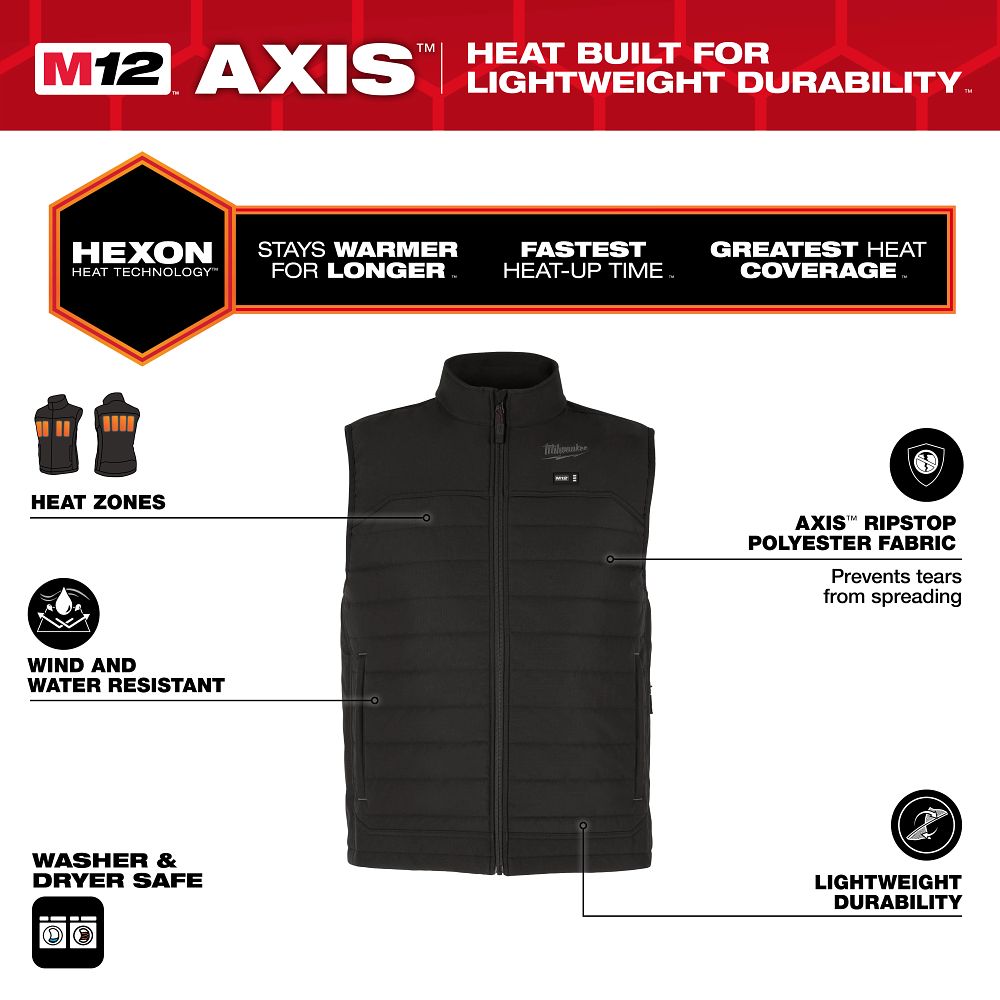 Milwaukee M12 Black Heated Axis Vest Medium M300B-21L