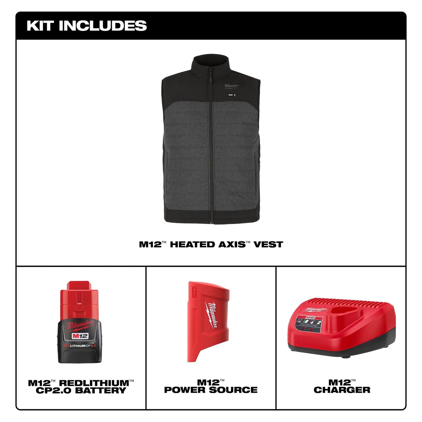 Milwaukee M12 Gray Heated Axis Vest XL M300G-21XL
