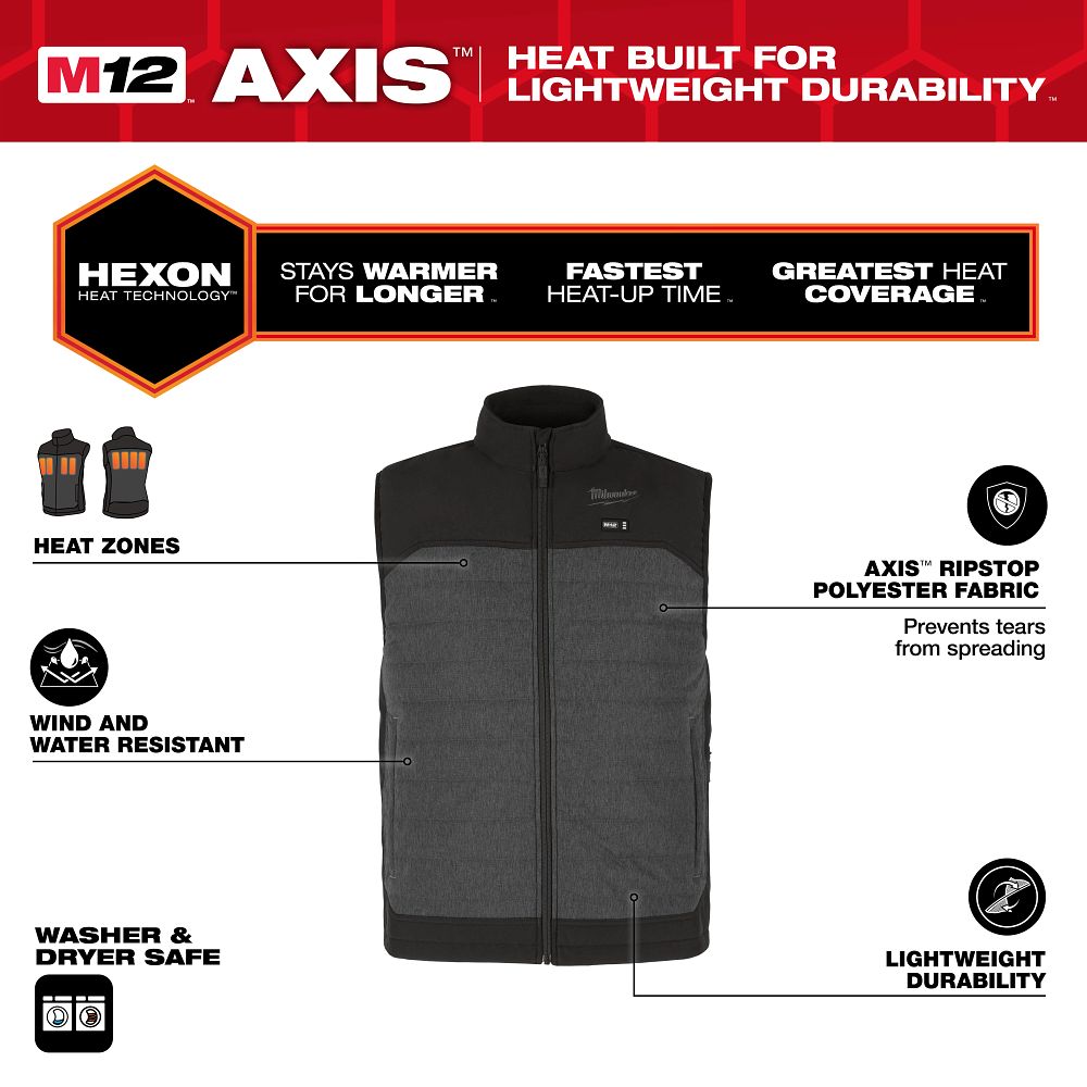 Milwaukee M12 Gray Heated Axis Vest Large M300G-21L