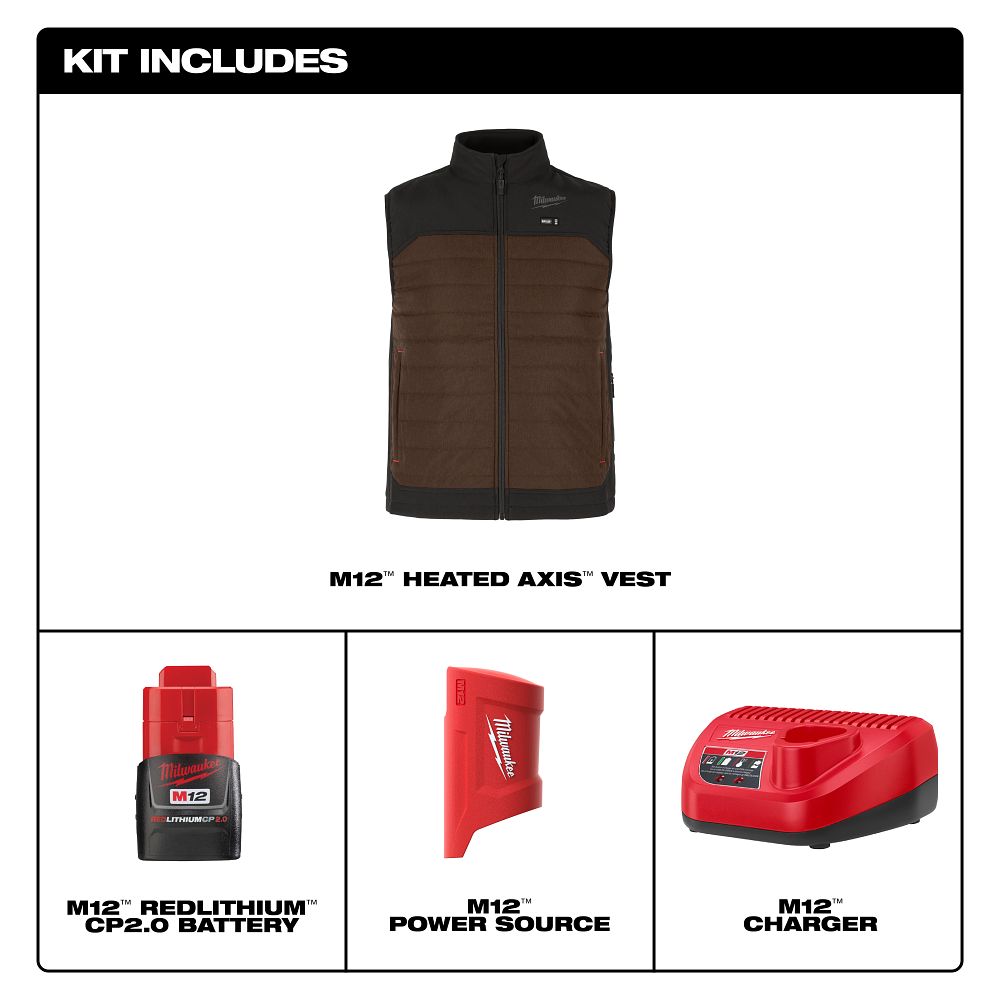 Milwaukee M12 Brown Heated Axis Vest Medium M300N-21M