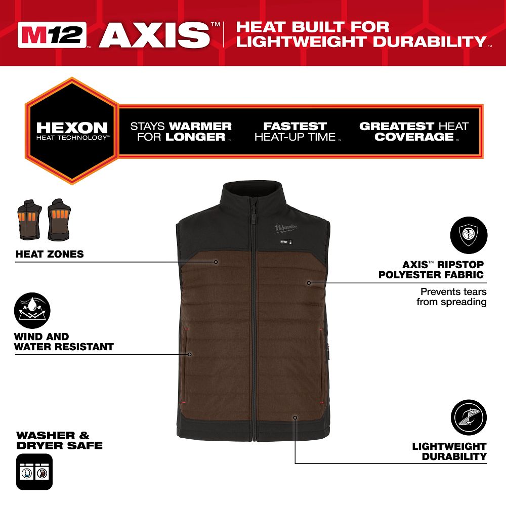 Milwaukee M12 Brown Heated Axis Vest Medium M300N-21M