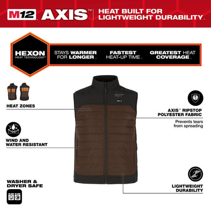 Milwaukee M12 Brown Heated Axis Vest Medium M300N-21M